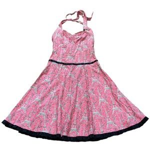 Ivy Jane Eiffel Tower Pink Black Pin Up Halter Dress S